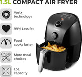 Tower T17025 Vortx Compact Air Fryer, 1.5L – 900W, Rapid Air Circulation, 30-Min Timer, Healthy Low-Oil Cooking, Black